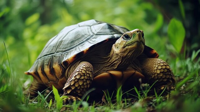 Turtle with Detailed Shell Pattern in Natural Habitat