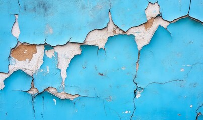 Obraz premium A blue wall with cracks and holes in it