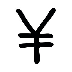 Hand drawn yen currency symbol. Brush stroke doodle. Single element for design