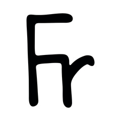Hand drawn french franc currency symbol. Brush stroke doodle. Single element for design