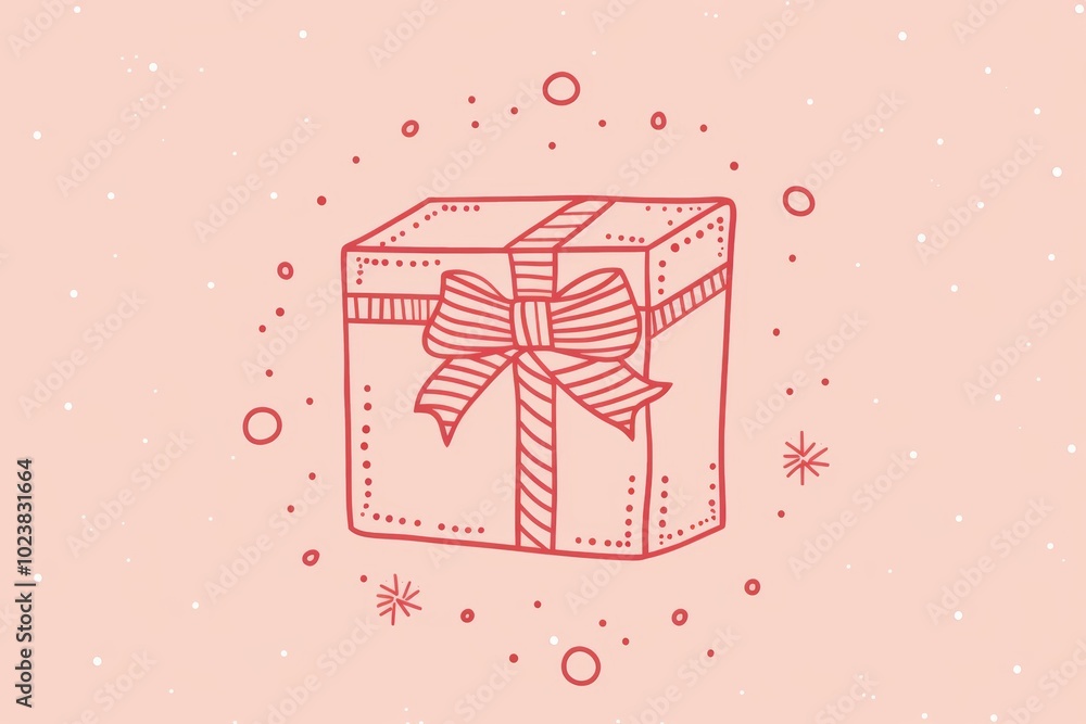 Poster a red box with a bow on it. the box is on a pink background