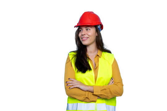 Portrait of a young female civil engineer wearing a hard hat