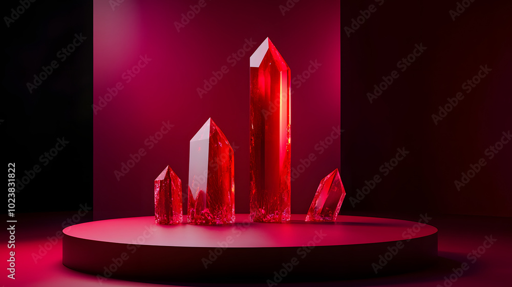 Poster ruby crystal minimalistic product display podium.