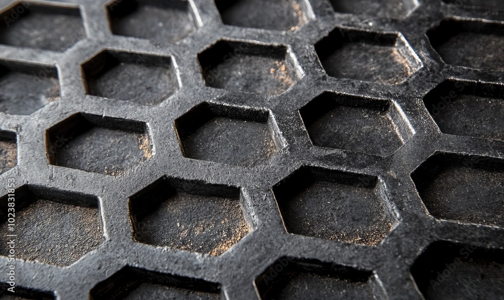 Poster a close up of a black hexagonal pattern