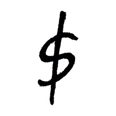 Hand drawn dollar currency symbol. Brush stroke doodle. Single element for design