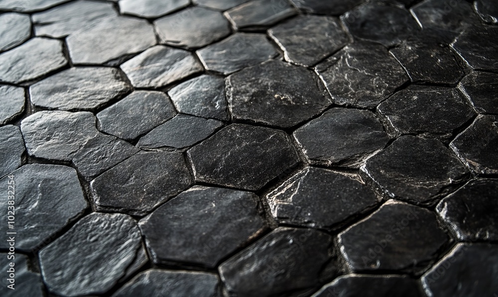 Poster a close up of a black hexagonal pattern