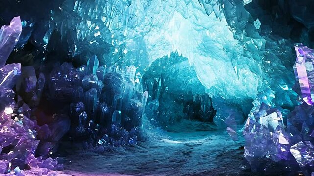 Stunning Crystal Cavern with Dazzling Light and Depth