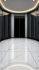 Obraz premium Rows of advanced server cabinets with glowing blue lights fill the data center, illuminated by overhead lighting casting soft shadows, showcasing technological precision