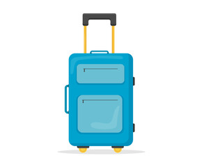 Blue suitcase baggage for travel. Luggage bag for vacation journey. Vector illustration