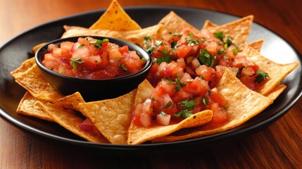 Mex nachos with dip begin the meal.