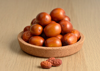 Mature ripe jujube Ziziphus jujuba fruits, red dates or chinese dates still life
