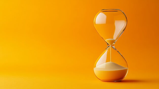 A sandglass, modern hourglass or egg timer showing the last second or last minute or time out. With copy space. 