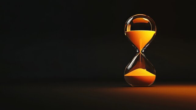 A sandglass, modern hourglass or egg timer showing the last second or last minute or time out. With copy space. 