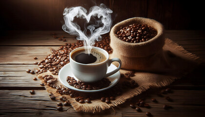 cup of coffee with beans