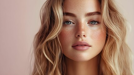 Fototapeta premium kobieta, blondynka, pastelowe tło, różowy, modelka, stock photo, Canon EOS R5, przysłona f/1.8, minimalizm, piękno, portret, gładka skóra, delikatny makijaż, kobieta z długimi włosami, moda, styl, pro