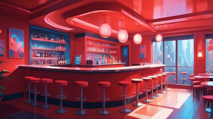 red themed aesthetic minimalist bar interior concept illustration background