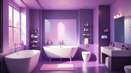 purple themed aesthetic minimalist bathroom interior concept illustration background