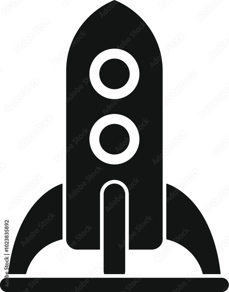 Poster simple vector icon of a spaceship rocket standing on a launchpad, ready for takeoff