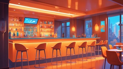 orange themed aesthetic minimalist bar interior concept illustration background