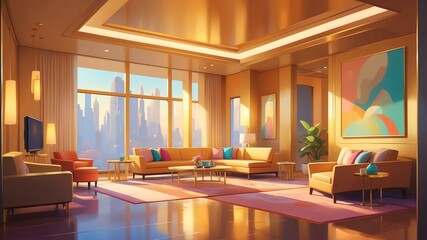 gold themed aesthetic minimalist hotel interior concept illustration background