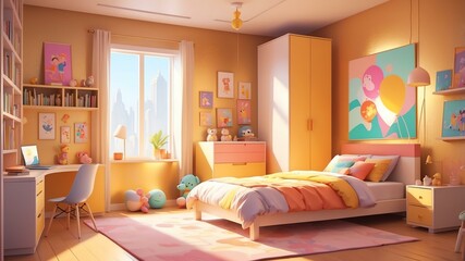 gold themed aesthetic minimalist children's room concept illustration background