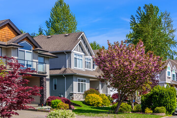Fragment of a luxury house with a garage door in Vancouver, Canada. Horizontal orientation.
