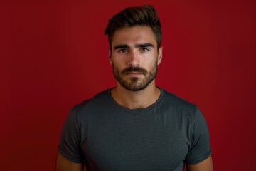 Obraz premium Serious young man in casual attire with beard.