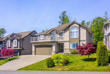 Fragment of a luxury house with a garage door in Vancouver, Canada. Horizontal orientation.