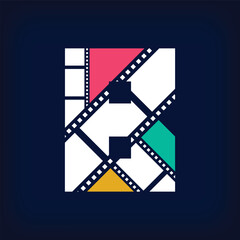 Color film photo collage Letter B, logo design in modern sign form. Simple geometric corporate identity design.