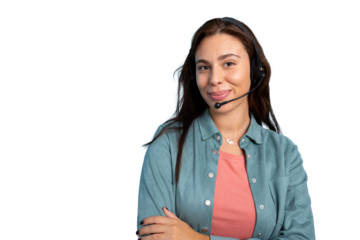 Smiling girl as a call center operator, ready to assist