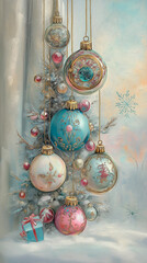 Vintage christmas tree and decorations.