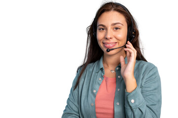 Portrait of a young female call center operator with a headset