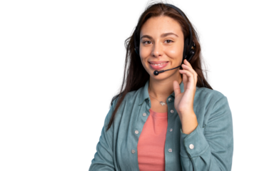 Portrait of a young female call center operator with a headset