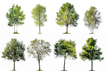 Collection of trees in various sizes and shapes. The trees are all green and are spread out across the image