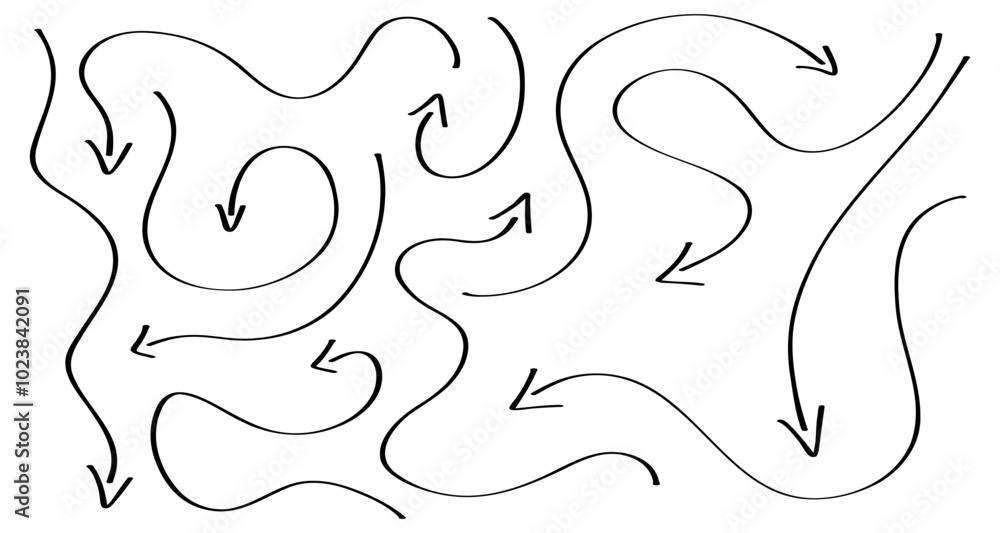 Poster a collection of curved arrows illustrates a complex, abstract design on a blank background, showcasi