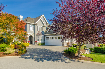Fragment of a luxury house with a garage door in Vancouver, Canada. Horizontal orientation.