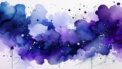 Obraz premium Watercolor splotches in shades of navy and purple, reminiscent of the night sky, spreading across a white background