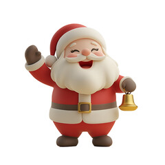 Obraz premium Happy Santa Claus Holding a Bell, 3D Render Cartoon Christmas Character Illustration, Isolated on Transparent Background, PNG