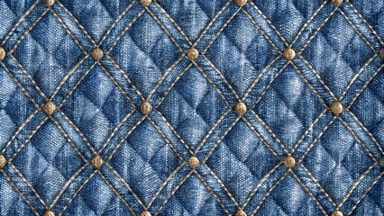 Seamless blue denim texture with gold studs forming diamond pattern