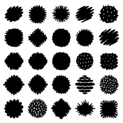 A collection of silhouettes depicting circles and squares on a white background
