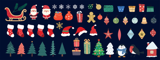 A large set of Christmas and New Year elements for holiday design.