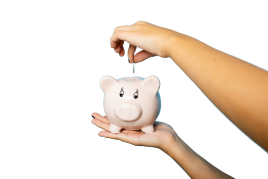 Young woman holding a piggy bank as a symbol of financial savings