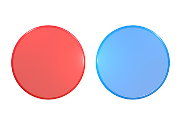 Red and blue buttons 3d on png transparent background.