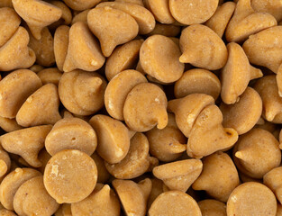 Top close view of peanut butter cooking chips.
