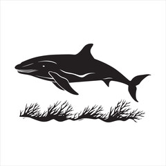 Fototapeta premium silhouette of a dolphin,fish, dolphin, shark, animal, sea, vector, ocean, water, illustration, cartoon, logo, silhouette, fin, nature, mammal, marine, underwater, swimming, tattoo, blue, art,