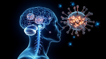 Conjugation of neural nerves of the human brain and virus molecule 