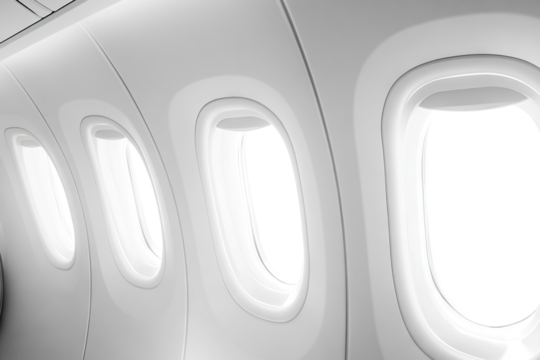 Minimalist airplane window frames, isolated on transparent cutout background