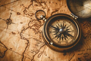 A compass is on top of a map,generative ai image