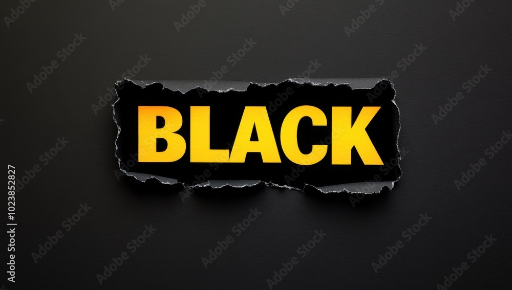 Poster Black torn paper with yellow text 