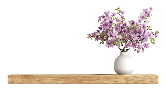 Decorative pink flowers in a white vase with copy space, isolated on transparent cutout background